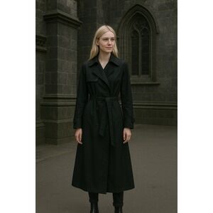 Vintage Goth Sharon Rainwear SZ‎ 14 BLACK TRENCHCOAT ALL WEATHER, MADE IN POLAND